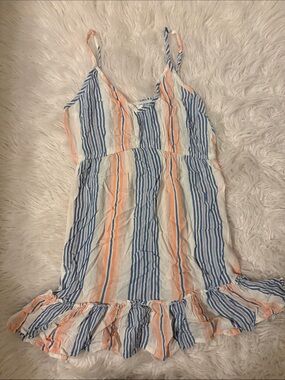 Kiwi & Pomch Striped Spaghetti Strap Smocked Top — Blue, Peach & White
